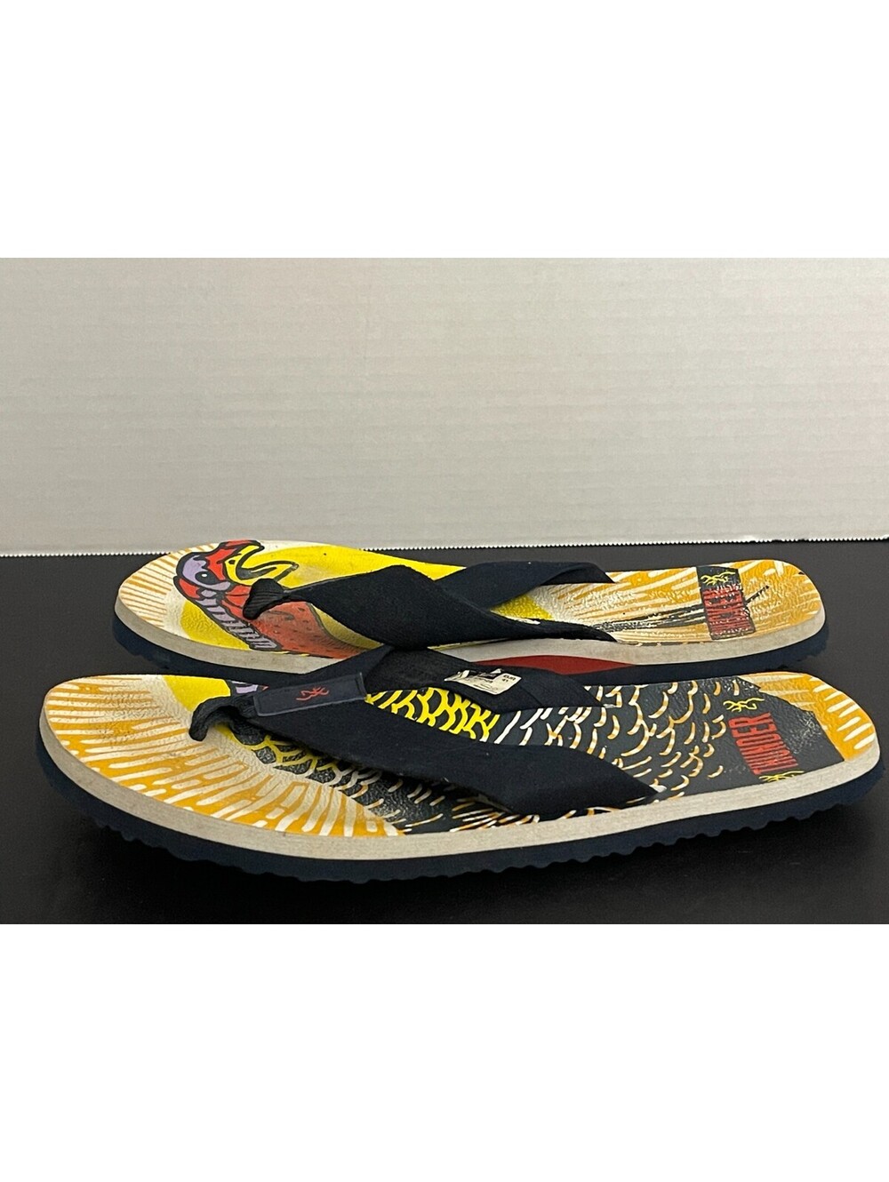 RARE BROWNING THUNDER CHICKEN THONG SANDALS MENS SIZE 8 TURKEY HUNTER VINTAGE